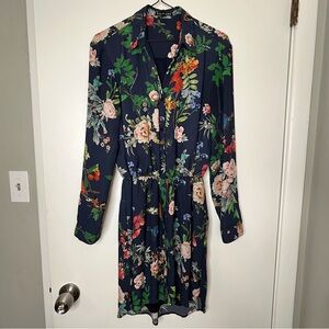 Like New! Express Navy Floral Collared Fit & Flare Mini Dress